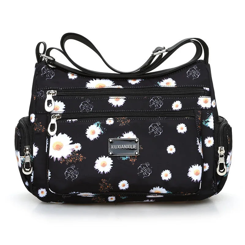 Flower Print Women Shoulder Bag Ladies Nylon Waterproof Messenger Handbags