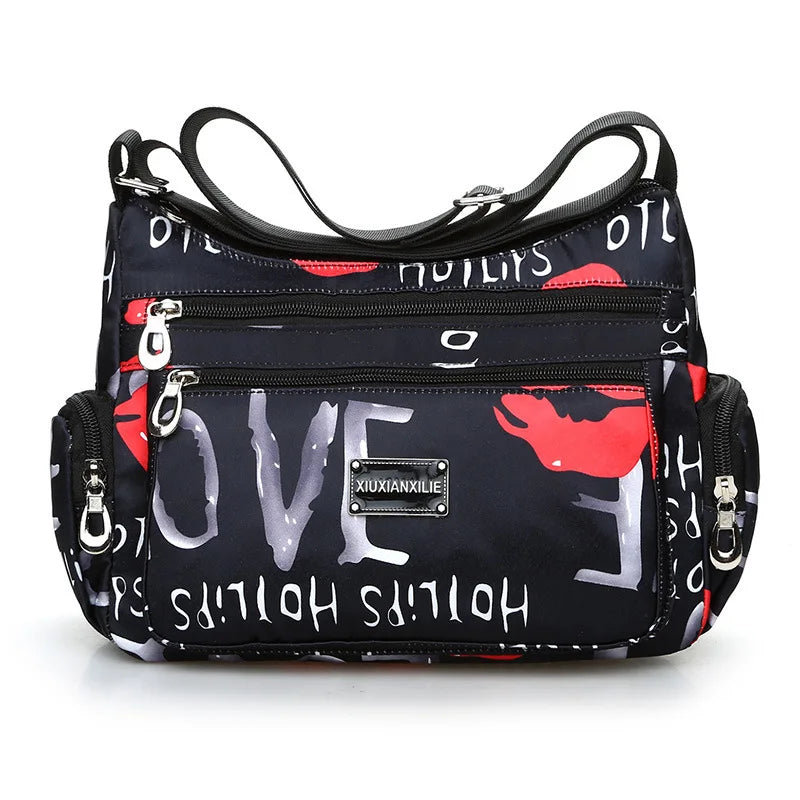 Flower Print Women Shoulder Bag Ladies Nylon Waterproof Messenger Handbags