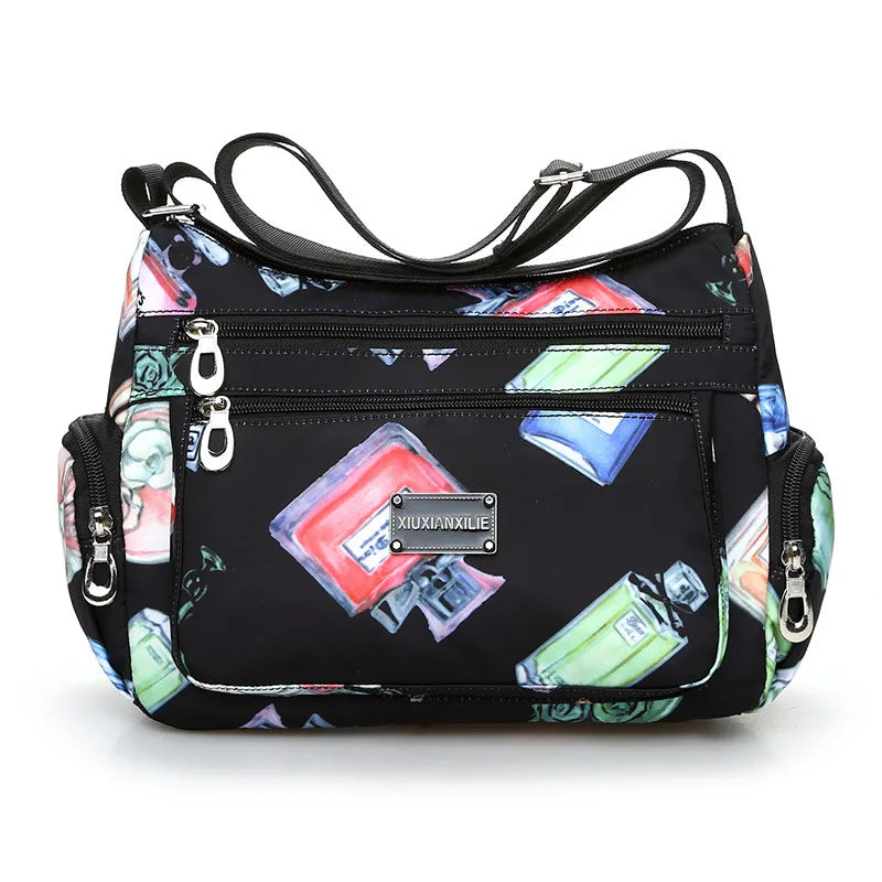 Flower Print Women Shoulder Bag Ladies Nylon Waterproof Messenger Handbags