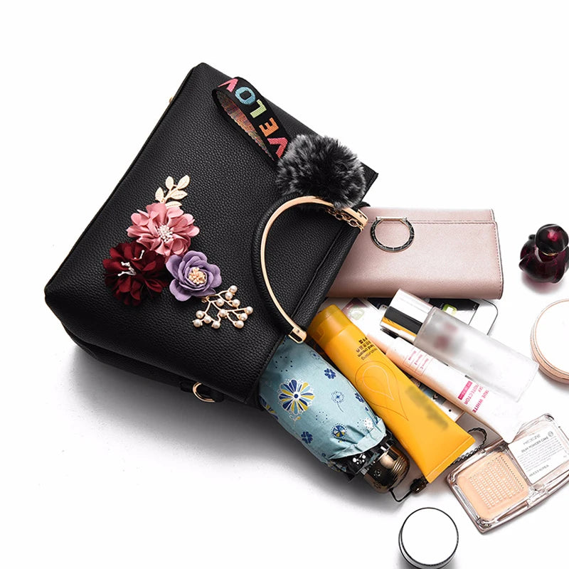 Flowers Crossbody Bag Vintage Small Shoulder Handbag Female Top-Handle