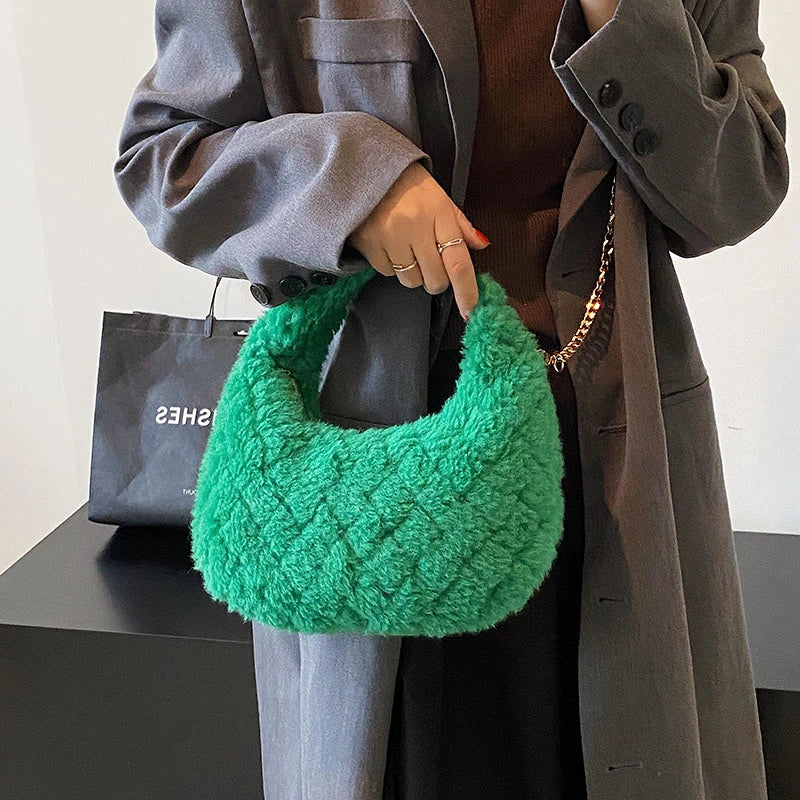 Soft Warm Plush Chain Shoulder Crossbody Bags Women's Tote Bag