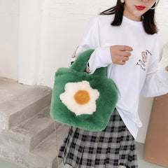 Women's Plush Handbag Poached Egg Printed Shoulder Clutch
