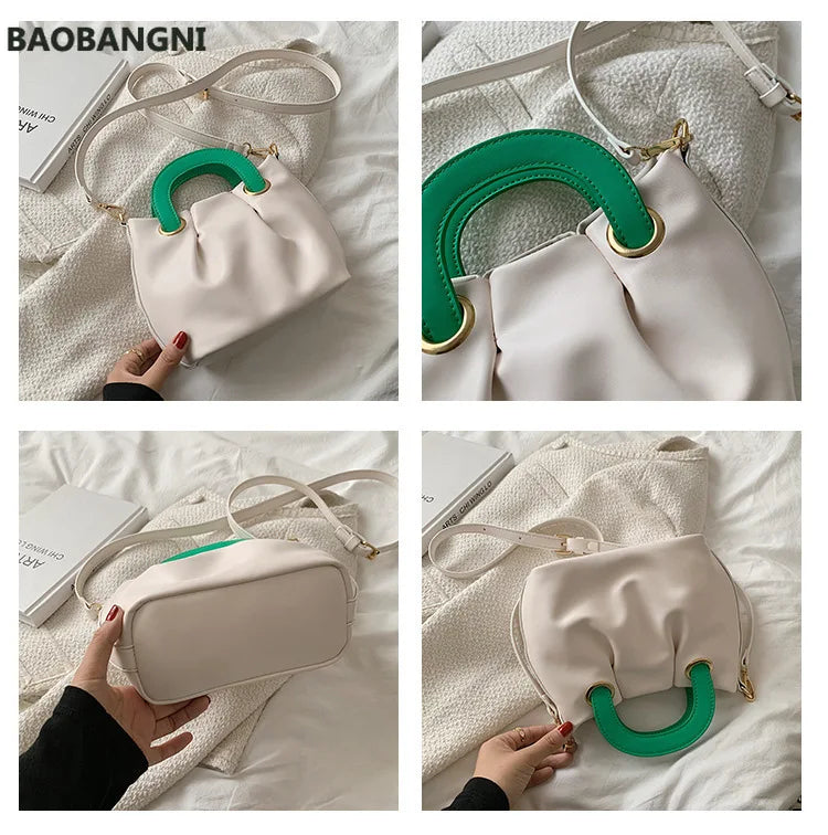 Fold Cloud Women Handbag Small PU Leather Shoulder Bags Short Handle Totes