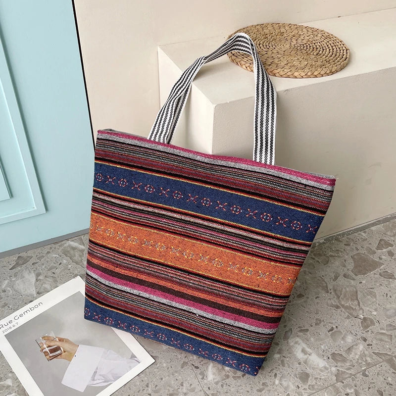 Women Big Size Handbag Casual Flower Printing Canvas Graffiti Shoulder Bag
