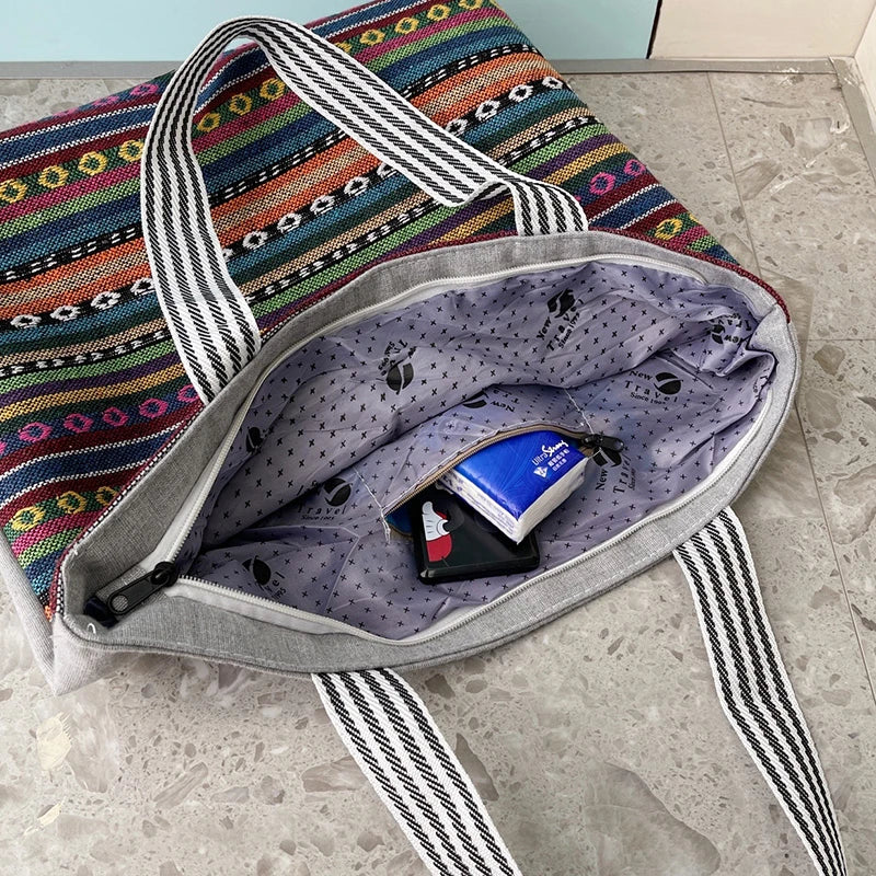 Women Big Size Handbag Casual Flower Printing Canvas Graffiti Shoulder Bag