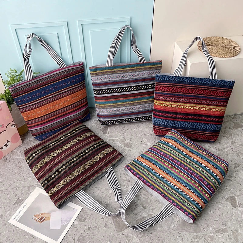 Women Big Size Handbag Casual Flower Printing Canvas Graffiti Shoulder Bag