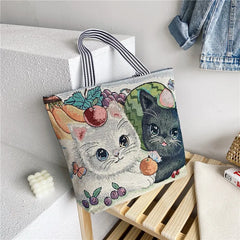 Women's Canvas Tote Bag Flower Printing Shoulder Bag