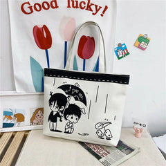 Floral Print Canvas Tote Bag for Women