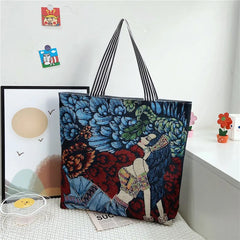 Women's Flower Print Canvas Tote Handbag