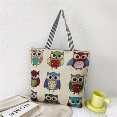 Women's Canvas Tote Bag Flower Printing Shoulder Bag