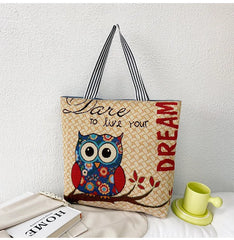 Women's Canvas Tote Bag Flower Printing Shoulder Bag