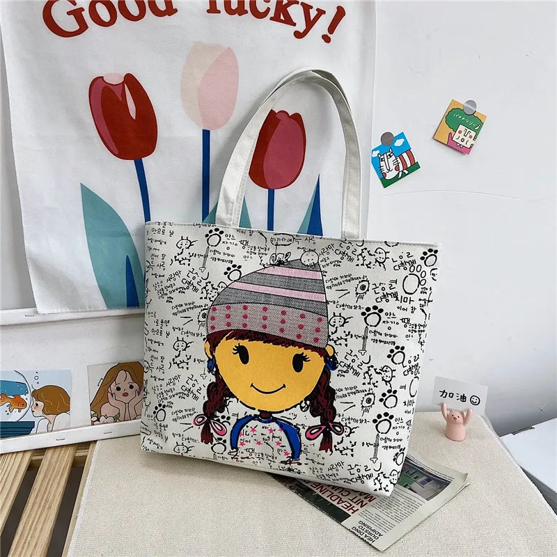 Floral Print Canvas Tote Bag for Women