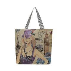 Women's Canvas Tote Bag Flower Printing Shoulder Bag