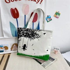 Floral Print Canvas Tote Bag for Women