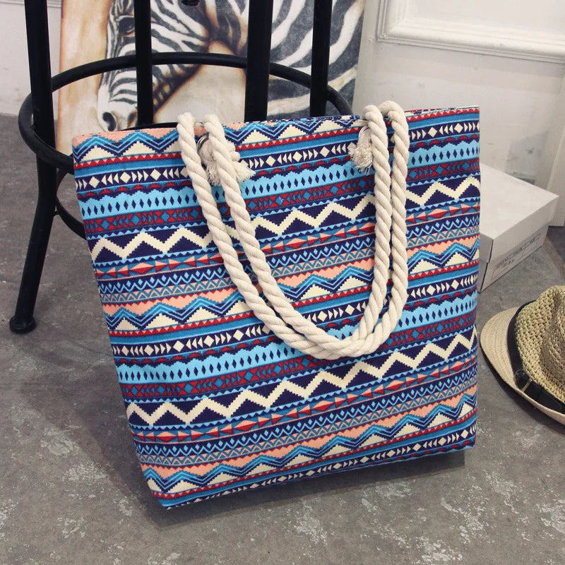 Women Big Size Handbag Tote Casual Flower Printing Canvas Shoulder Bag