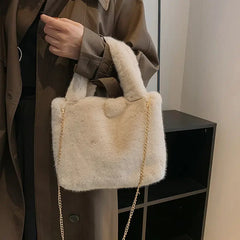 Faux Fur Winter Hand Bag Soft Plush Handbag Small Female