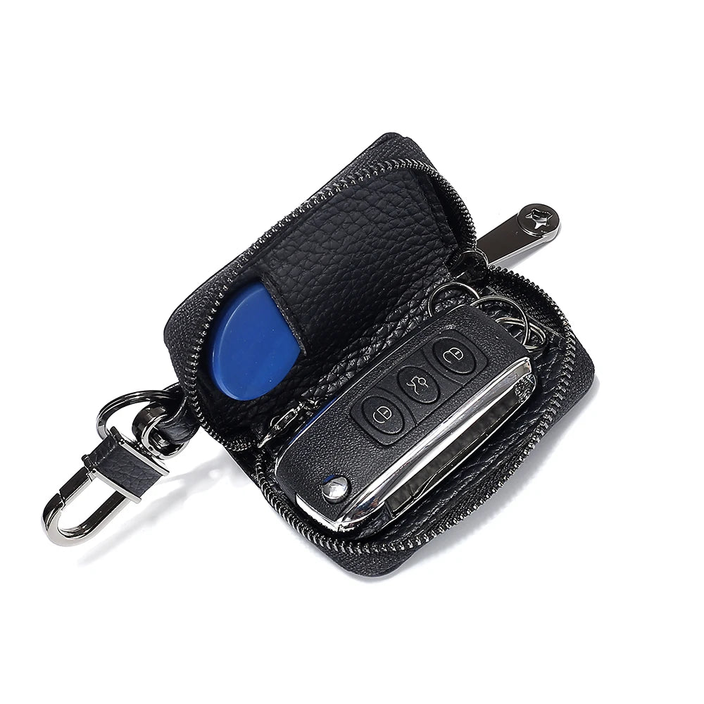 Leather Car Key Holders Men Women Zipper Key Case For Car Gift