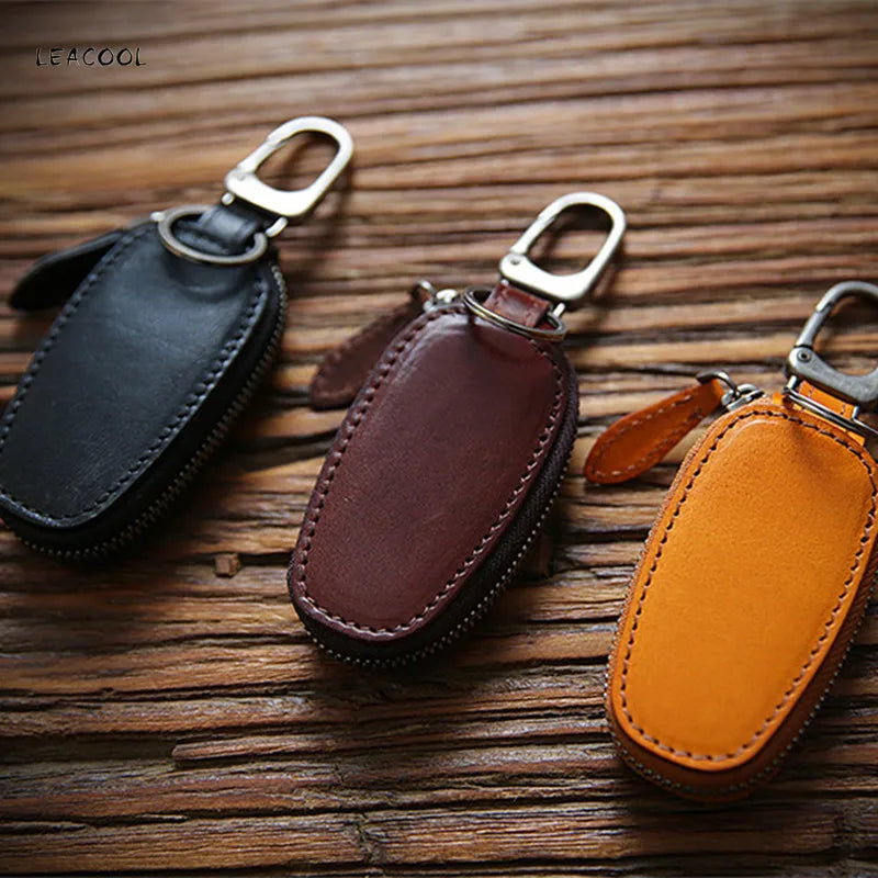 Cowhide Car Key Holder Pouch Bag Organizer Keychain Cover Male