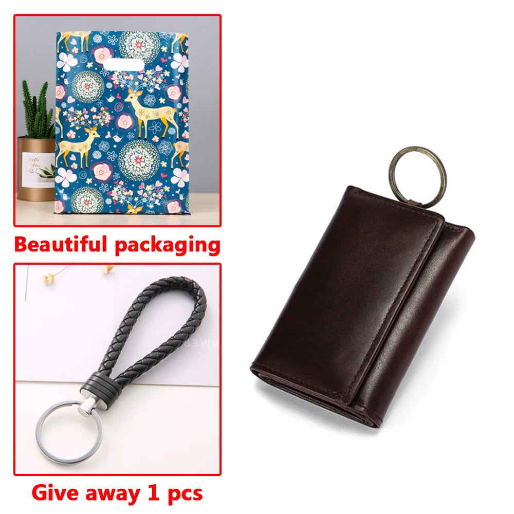 Leather Keychain Men Women Key Holder Organizer Pouch Cow Split Car Key Bag