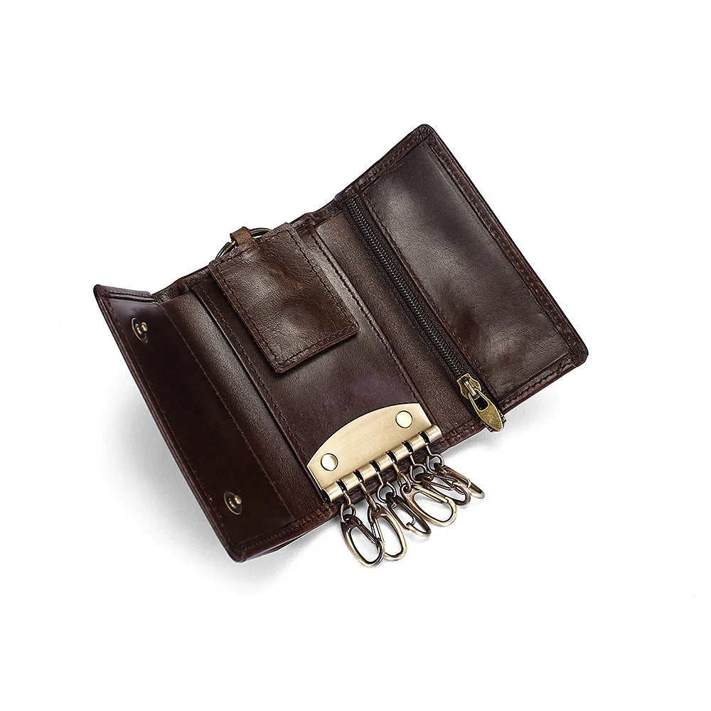 Leather Keychain Men Women Key Holder Organizer Pouch Cow Split Car Key Bag