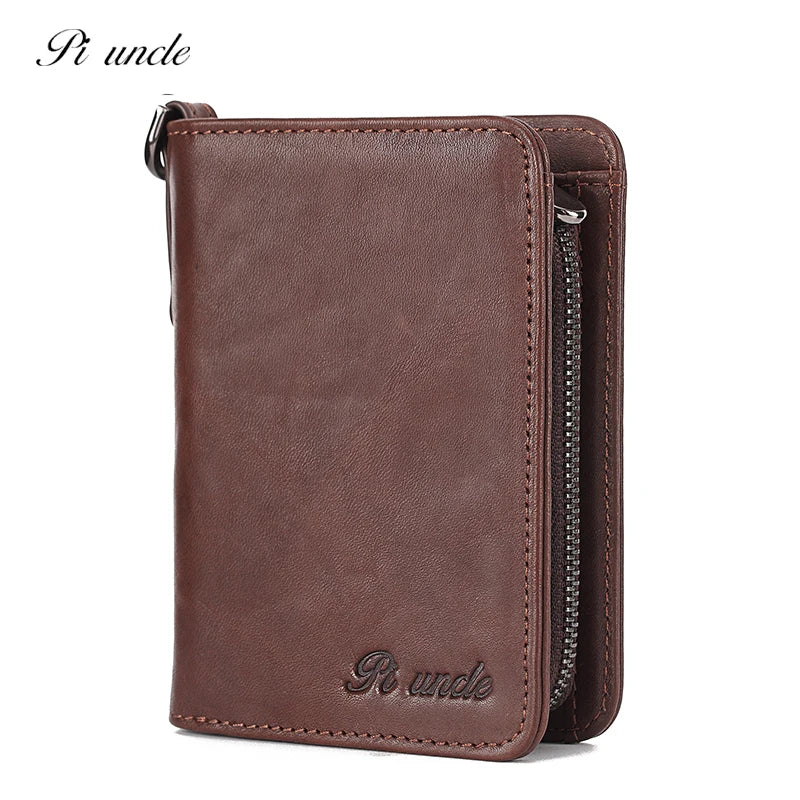 Leather Men's Short Wallet With Coins Pocket Money Purse