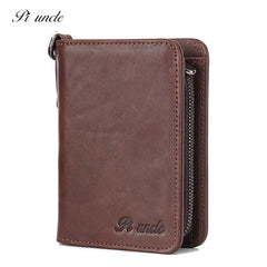 Leather Men's Short Wallet With Coins Pocket Money Purse