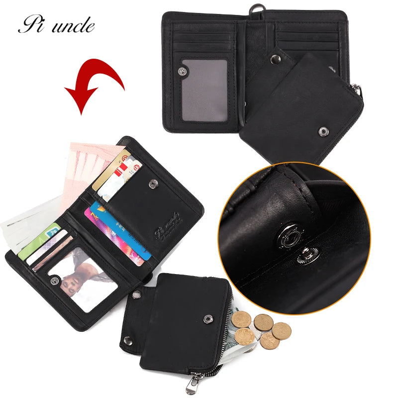 Leather Men's Short Wallet With Coins Pocket Money Purse