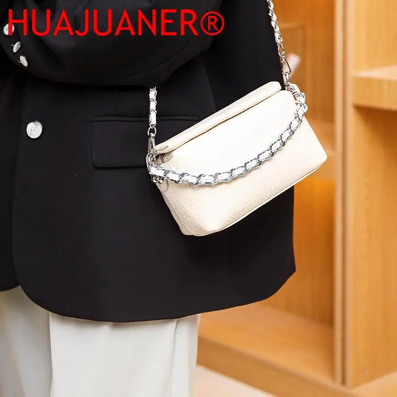 Soft Cow Leather Shoulder Bag Women's Crossbody Bag with Chain