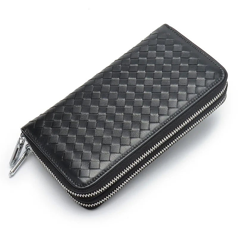 Leather Weave Clutch Long Wallet Multifunctional Money Bag