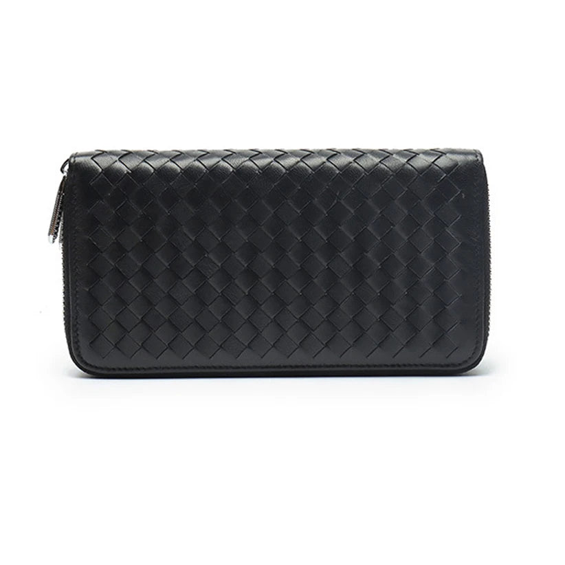 Leather Weave Clutch Long Wallet Multifunctional Money Bag