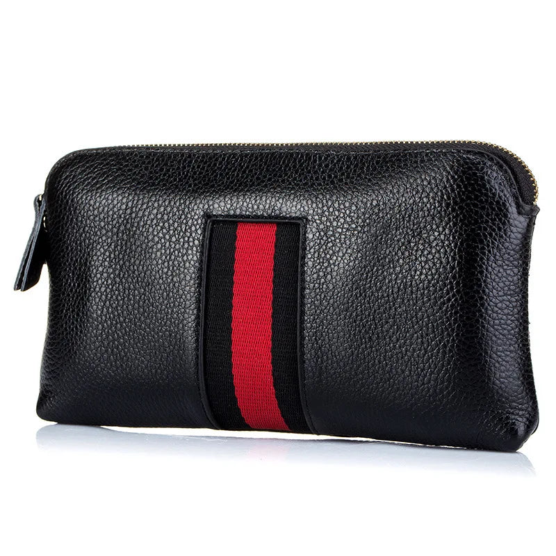 Leather Women Clutches Bags Zipper Handbag Cowhide Casual Phone Pouch Wrist Bag
