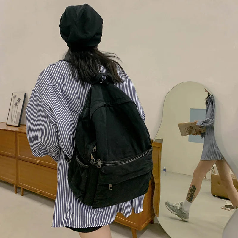 Girl Canvas College Backpack Women Travel Teen Bag Ladies Harajuku Bag