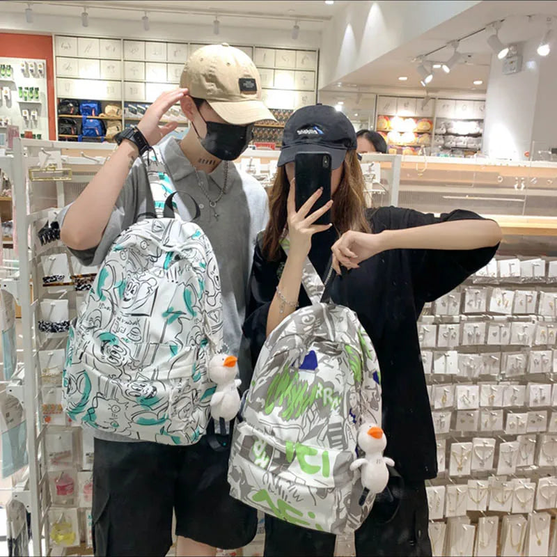 Kids Graffiti Backpack Teens Waterproof Nylon School Bag