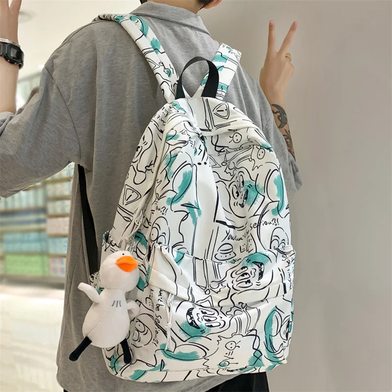Waterproof Graffiti Backpack for Teenage Girls Student Laptop Travel Bag