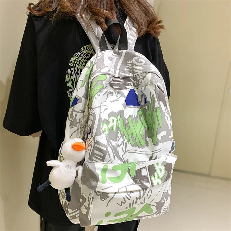 Waterproof Graffiti Backpack for Teenage Girls Student Laptop Travel Bag