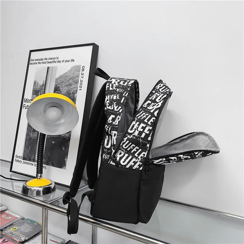Graffiti Letters Women Backpack Female Waterproof Nylon Travel Bag