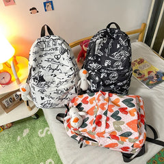 Graffiti Love Print Backpack for Women, Multi-function Canvas Bookbag