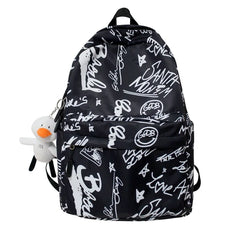 Graffiti Love Print Backpack for Women, Multi-function Canvas Bookbag
