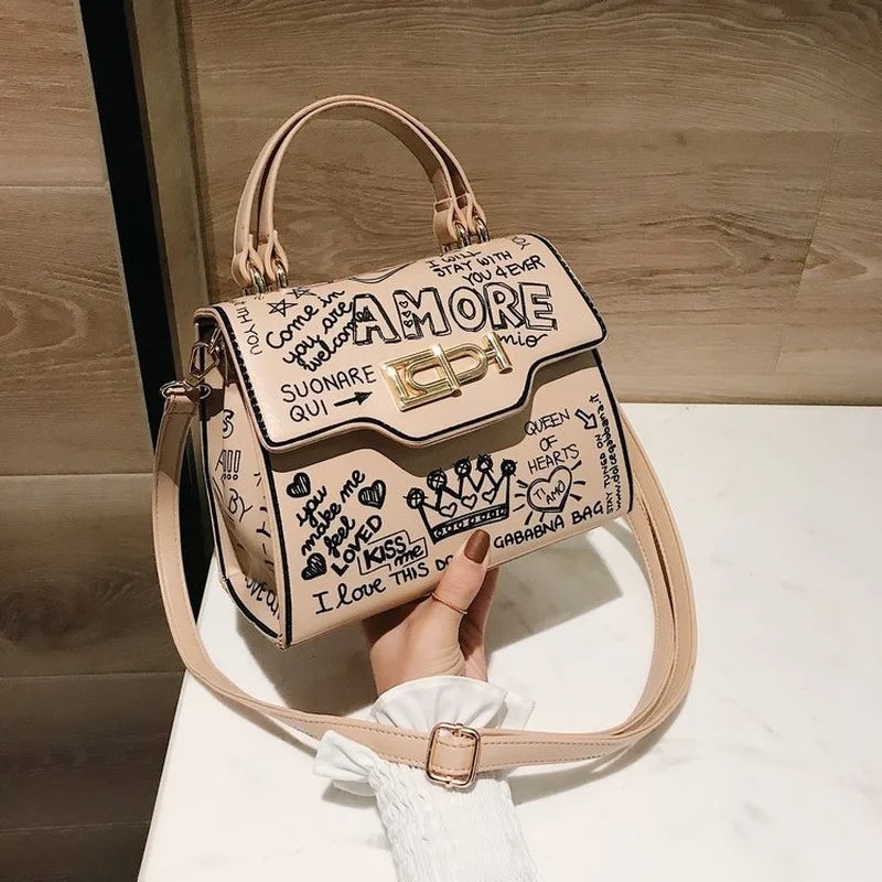 Graffiti Women Handbags PU Leather Small Flap Bag Crossbody Bags for Women