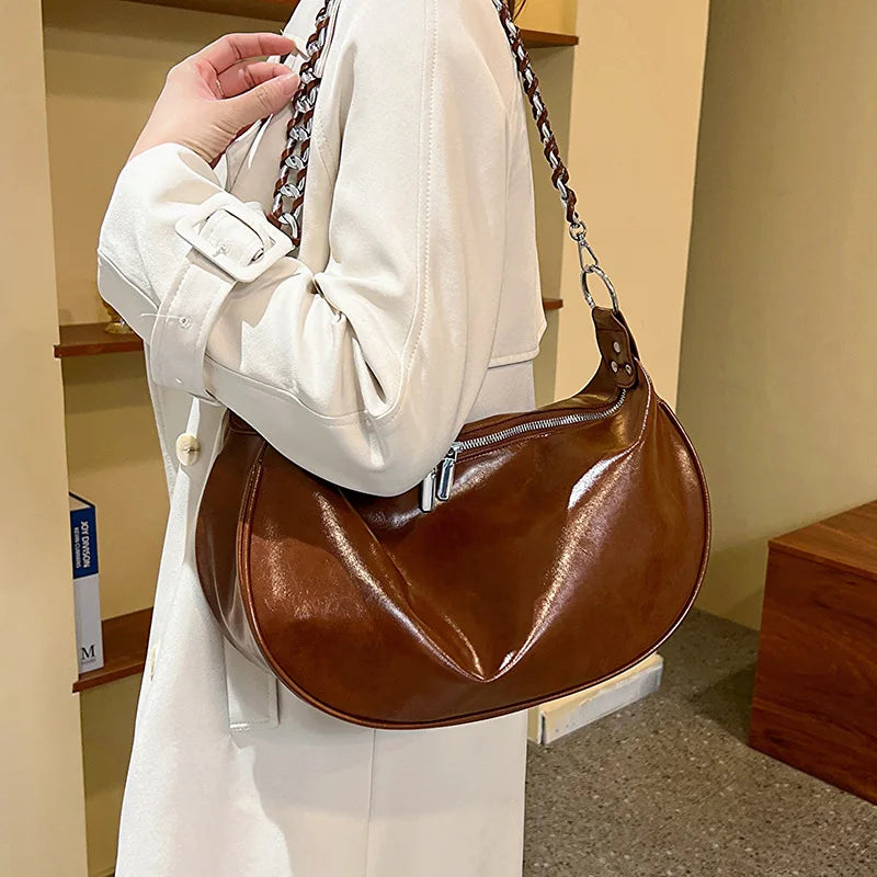 Green Chain Women's Leather Shoulder Messenger Bag
