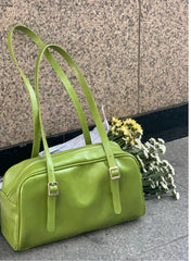Green PU Leather Women Shoulder Bags Solid Tote Handbags