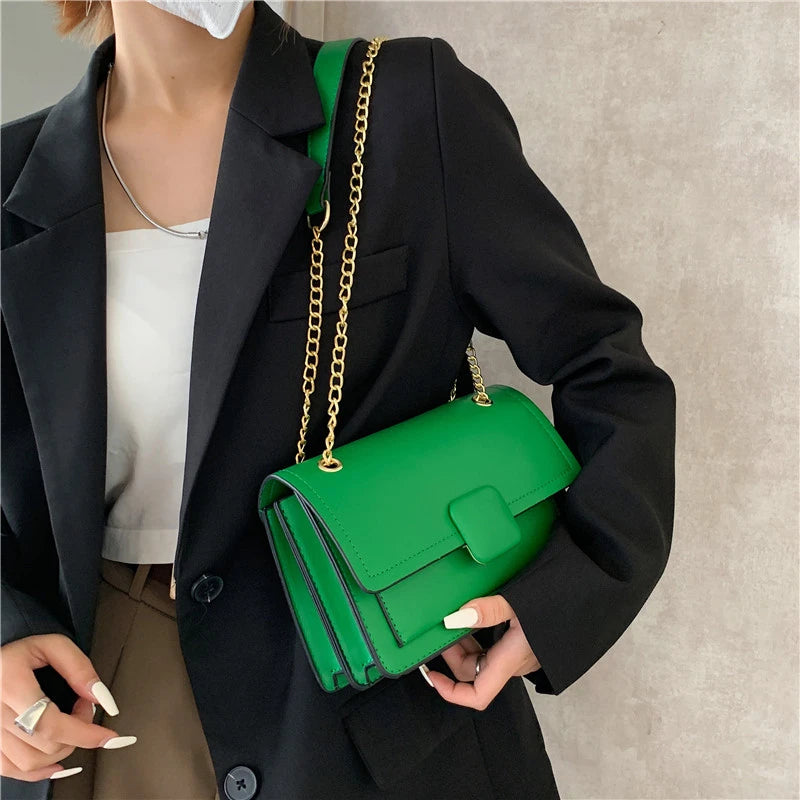 Green Shoulder Bag Flip Women Bag Solid PU Leather Underarm Bag