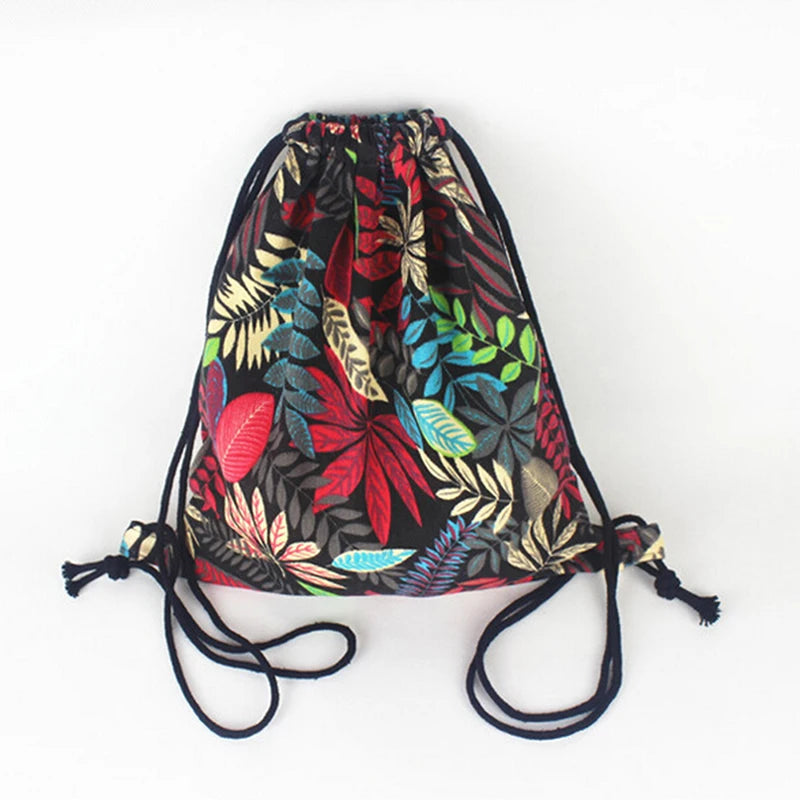 Canvas Drawstring Gym Backpack Travel Shoulder Bag