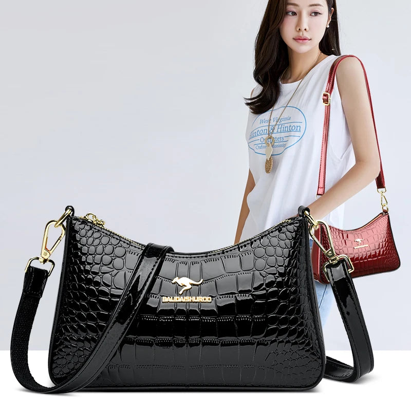 Half Moon Shoulder Bags for Women Handbag Patent Leather Armpit Bag