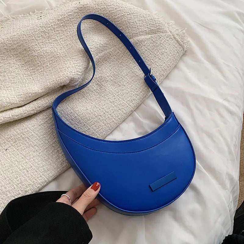 Half Moon Women Shoulder Bags Saddle Lady Handbags Pu Leather Underarm Bag Small