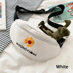Women Mini Bucket Pouch Daisy Printed Canvas Waist Bag