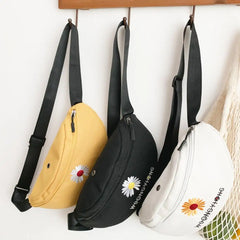 Women Mini Bucket Pouch Daisy Printed Canvas Waist Bag