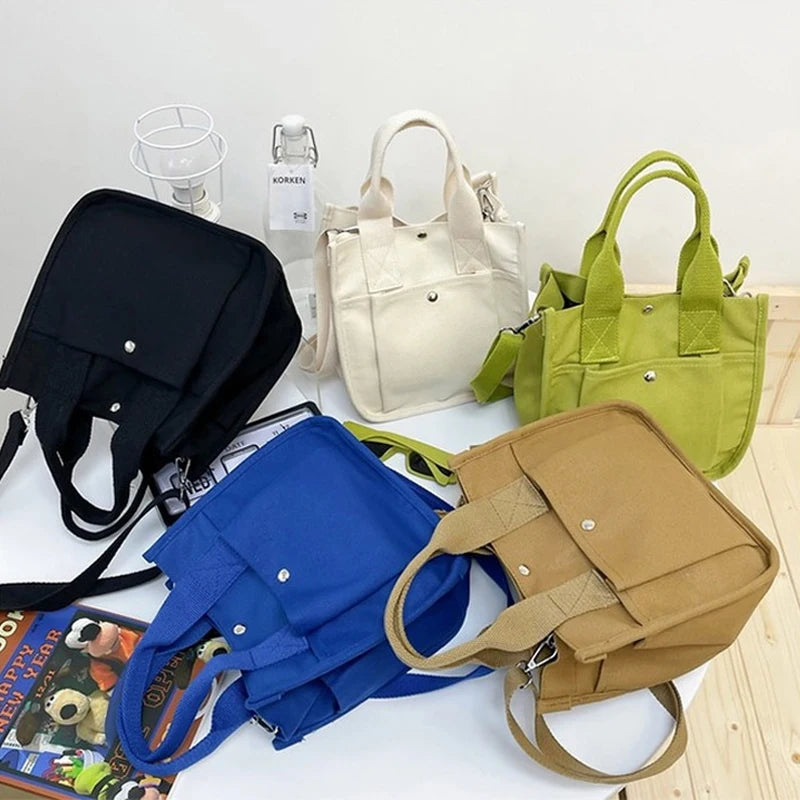 Canvas Casual Tote Shoulder Bag for Women Solid Crossbody