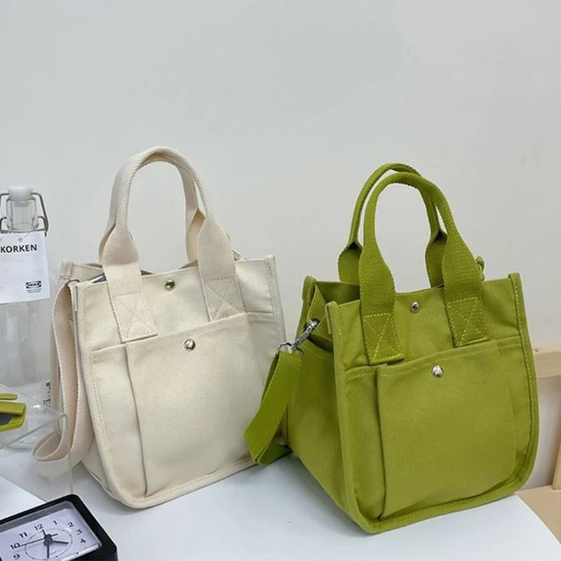 Canvas Casual Tote Shoulder Bag for Women Solid Crossbody