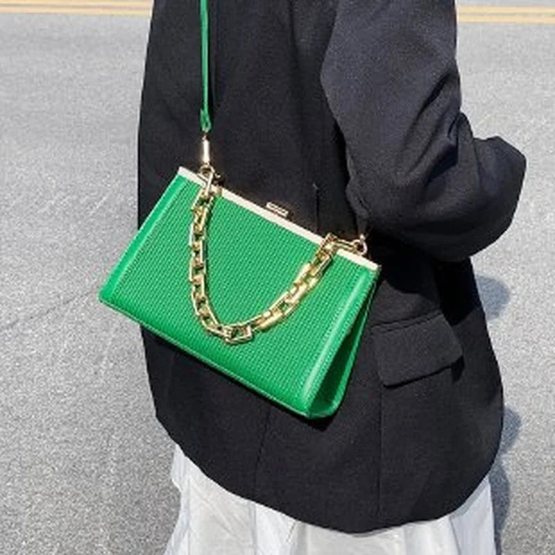 Solid Leather Clutch Bag Handle Clip Crossbody Bag
